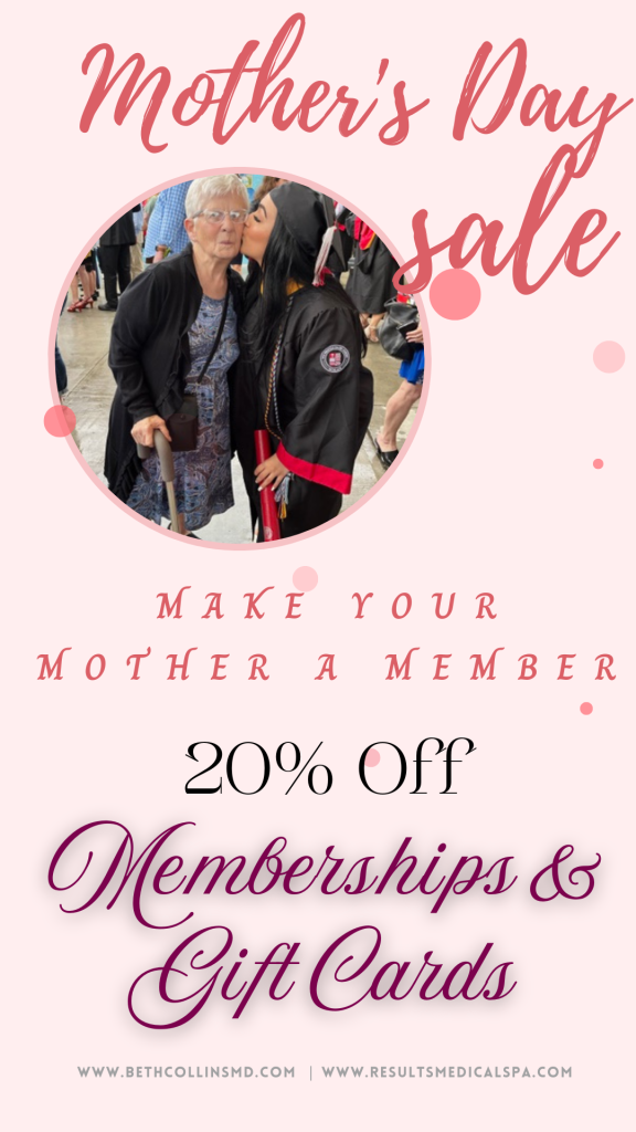 Beth Collins MD Mother's Day Special 2025 - 20% off memberships and gift cards